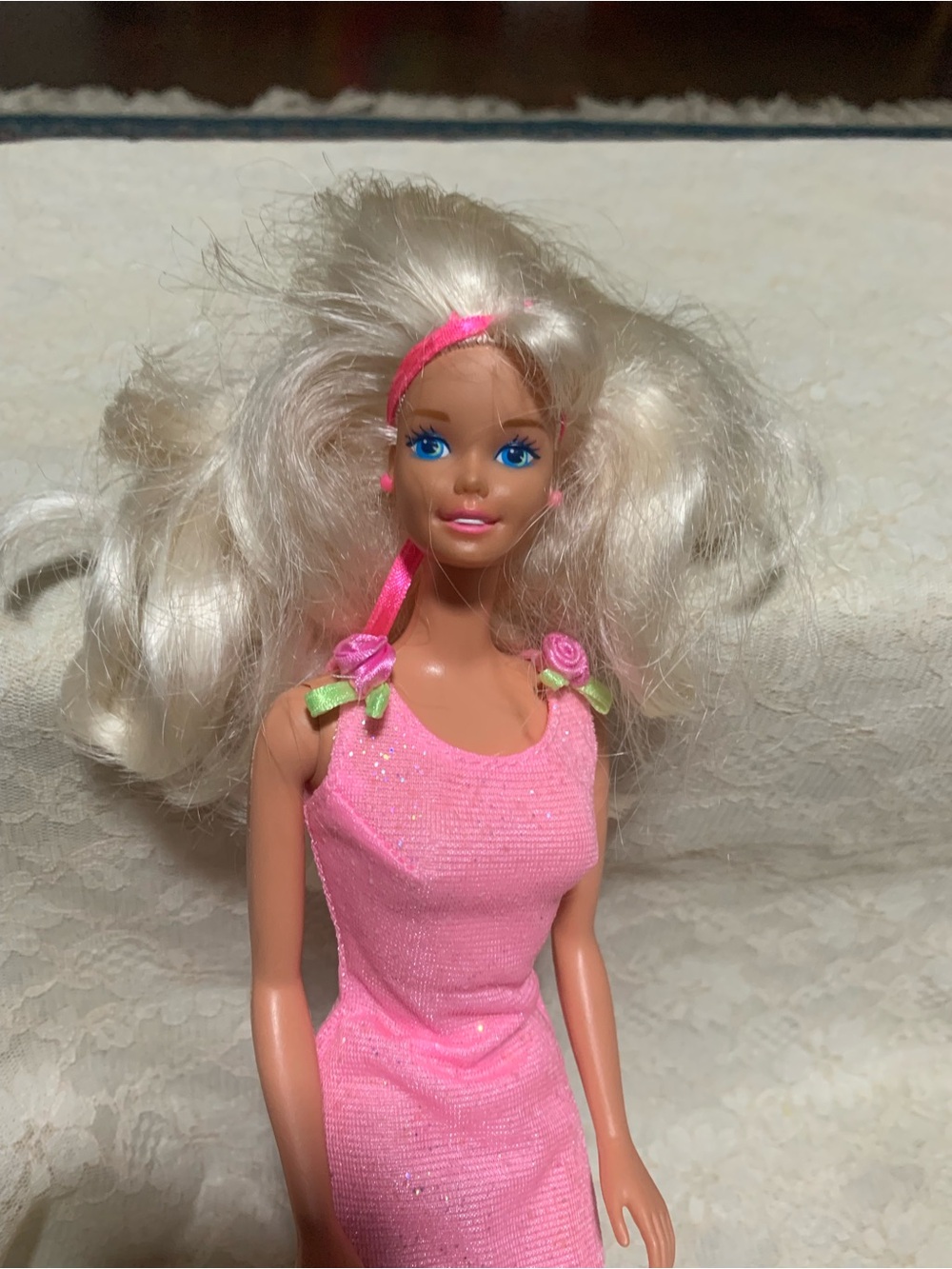 Y2K 2000 Rose Princess Barbie Doll Transforming Underdress Pink Satin Mini Gown